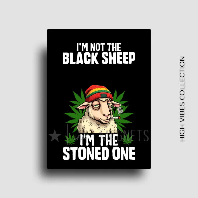 Cannabis culture novelty fridge magnet of a stoned sheep. Relatable 420 friendly gifts or for dispensary POS.