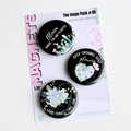Magnetic, Soft succulent motivational inspo pack number 5 features a 3 piece button magnet set of inspirational cactus and flowering succulent designs. 