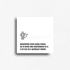 boost your confidence with this novelty fridge magnet that reads, "whatever your doing today, do it with the confidence of a 4 year old in a batman t-shirt." with a small icon of a person wearing a cape on our square magnet, white background.
