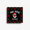 Fridge decor magnet for the christmas holiday season, bold plaid and a santa wearing heart sunglasses and blowing bubble gum. 
