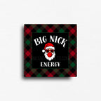 Fridge decor magnet for the christmas holiday season, bold plaid and a santa wearing heart sunglasses and blowing bubble gum. 