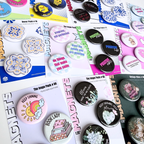 Collection of button magnet packs featuring various novelty designs, small round magnets displayed as a colorful fridge magnet set assortment.