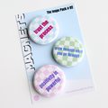 Button Magnet Set with pastel checkered design and motivational messages. This inspo pack is perfectly giftable and pairs well with inspo pack number 1. Small but mighty magnets proudly made in the USA by Ink and Magnets.