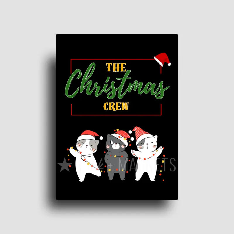 This novelty fridge magnet is so cute and funny perfect for holiday decor for cat lovers on a black background.