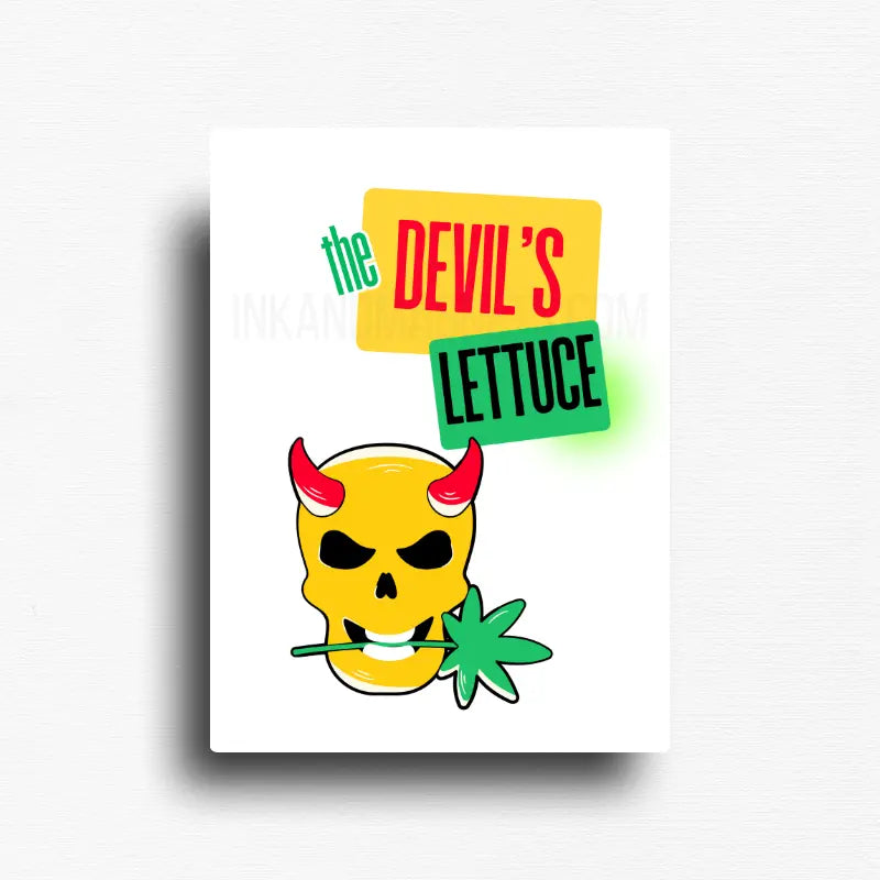 Funny devils lettuce cannabis rectangle magnet with white background, novelty button magnet design