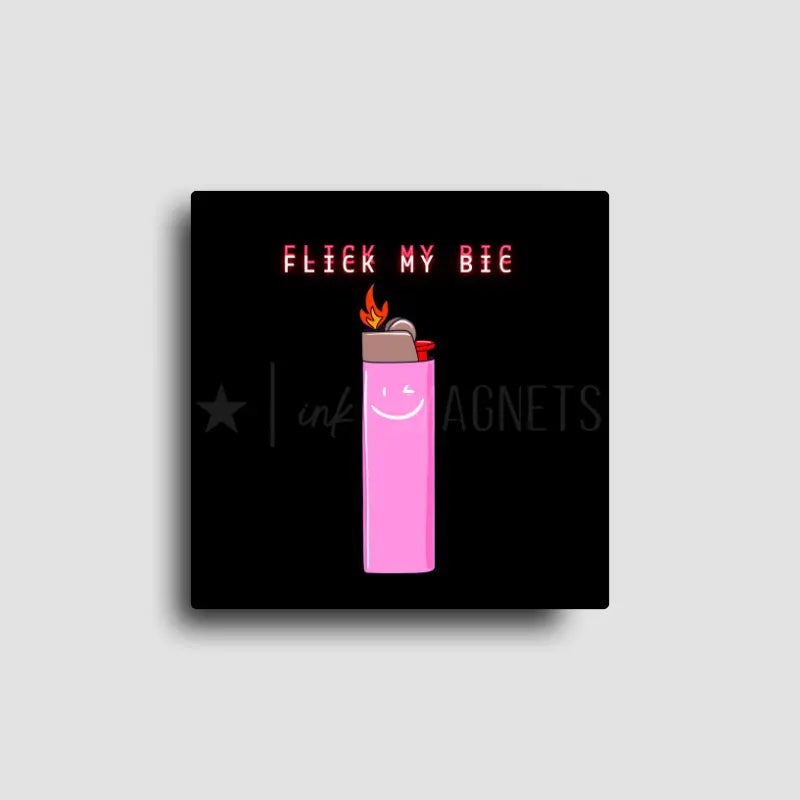 Naughty novelty fridge magnet, with lighter graphic that has a winky face. "flick my bic" is made for lovers and friends. 