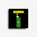 Get Lit magnet design with lighter and cannabis leaf graphic on black background, shown as a square novelty fridge magnet