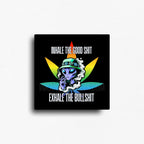 Inhale the good exhale the negativity cannabis novelty magnet with rainbow marijuana leaf and alien illustration