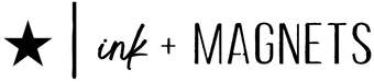 Logo with 'ink + MAGNETS' black text and a star symbol.