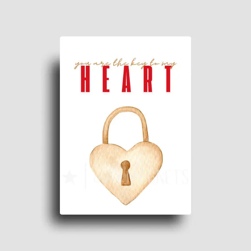 “You are the key to my heart” lock and key design magnet with white background, perfect for romantic gifts and heartfelt home decor keepsakes.