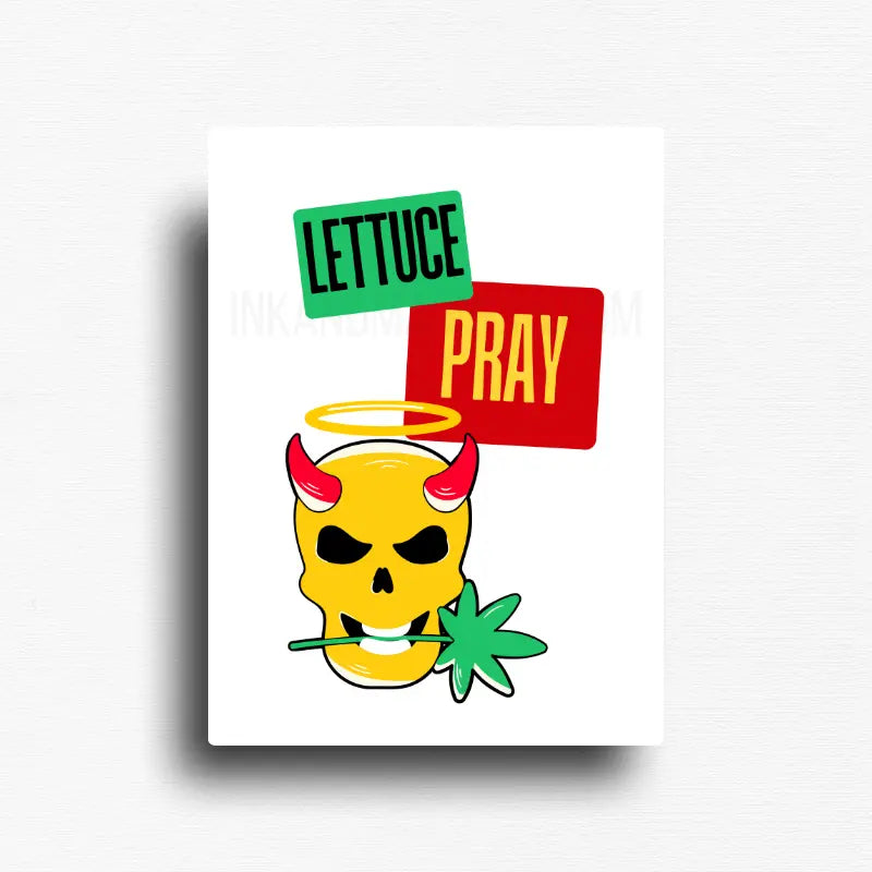 Funny lettuce pray cannabis magnet with white background, rectangle novelty button magnet design