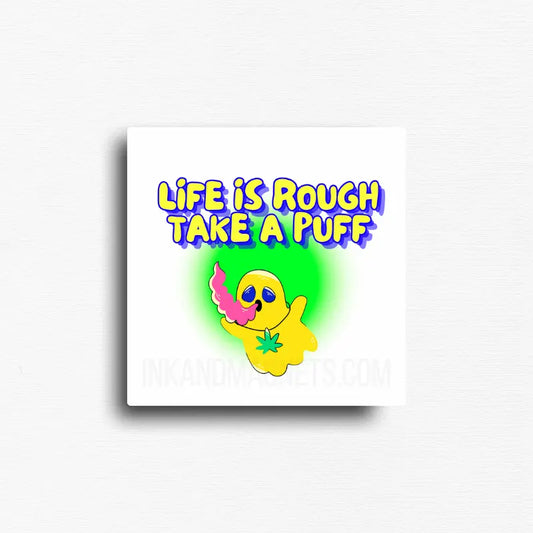 Funny and bold cannabis themed novelty fridge decor—button magnets for retail and wholesale. Custom novelty design from ink and magnets.