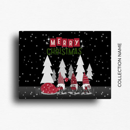 Holiday decor for your fridge, gnomes walking through a forest in the snow. We know them for good luck, the gnomes for the holiday decor. 
