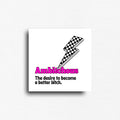 Feminine and trendy empowerment fridge magnet displaying the definition of ambitchous featuring a trendy black and white checkered lightning bolt and pink text.
