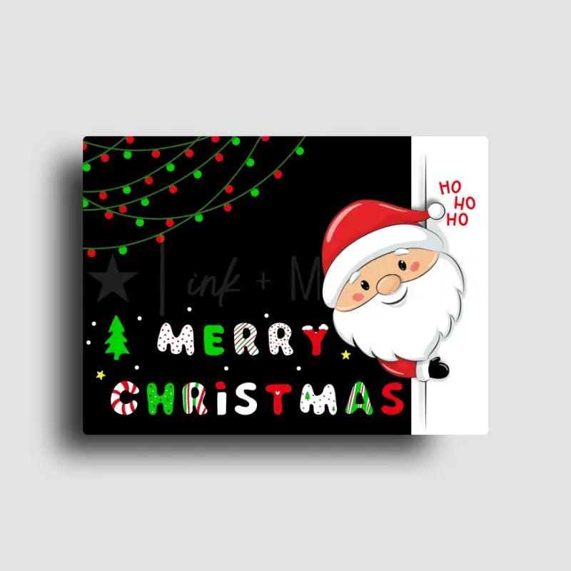 Christmas-themed novelty fridge magnet with Santa Claus and festive text on a black background. Holiday decor for your kitchen.