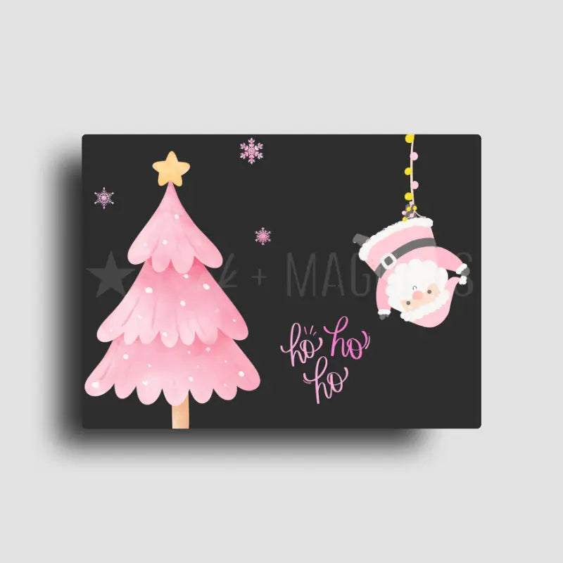 Holiday fridge decor magnet featuring a santa wearing pink and a pink tree. He's just hanging around and so is this magnet.