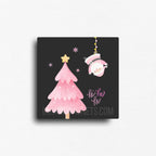 Cute and funny holiday fridge decor magnet featuring a pink design on a dark gray background. 