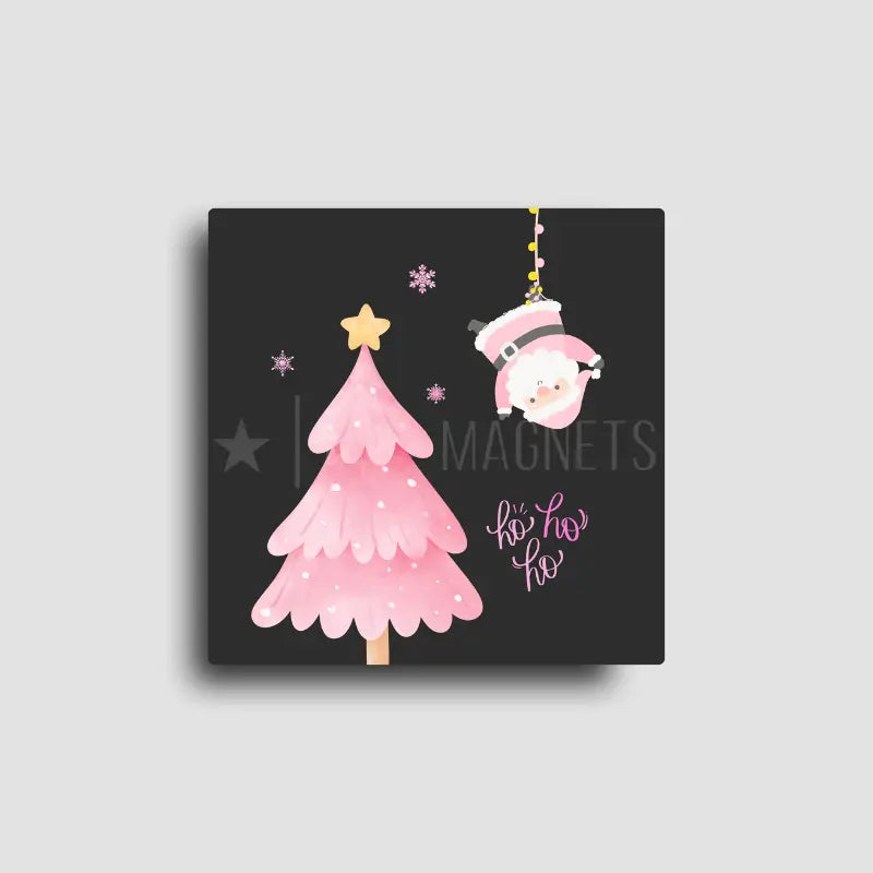 Cute and funny holiday fridge decor magnet featuring a pink design on a dark gray background. 