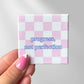 Encouragement magnet with Progress, Not Perfection quote on a pink checkered background. Great for kids locker gifts, and maximalist decor.
