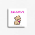 Cheeky novelty fridge magnet featuring cute bear in a pink shirt. Custom printed button magnet. 