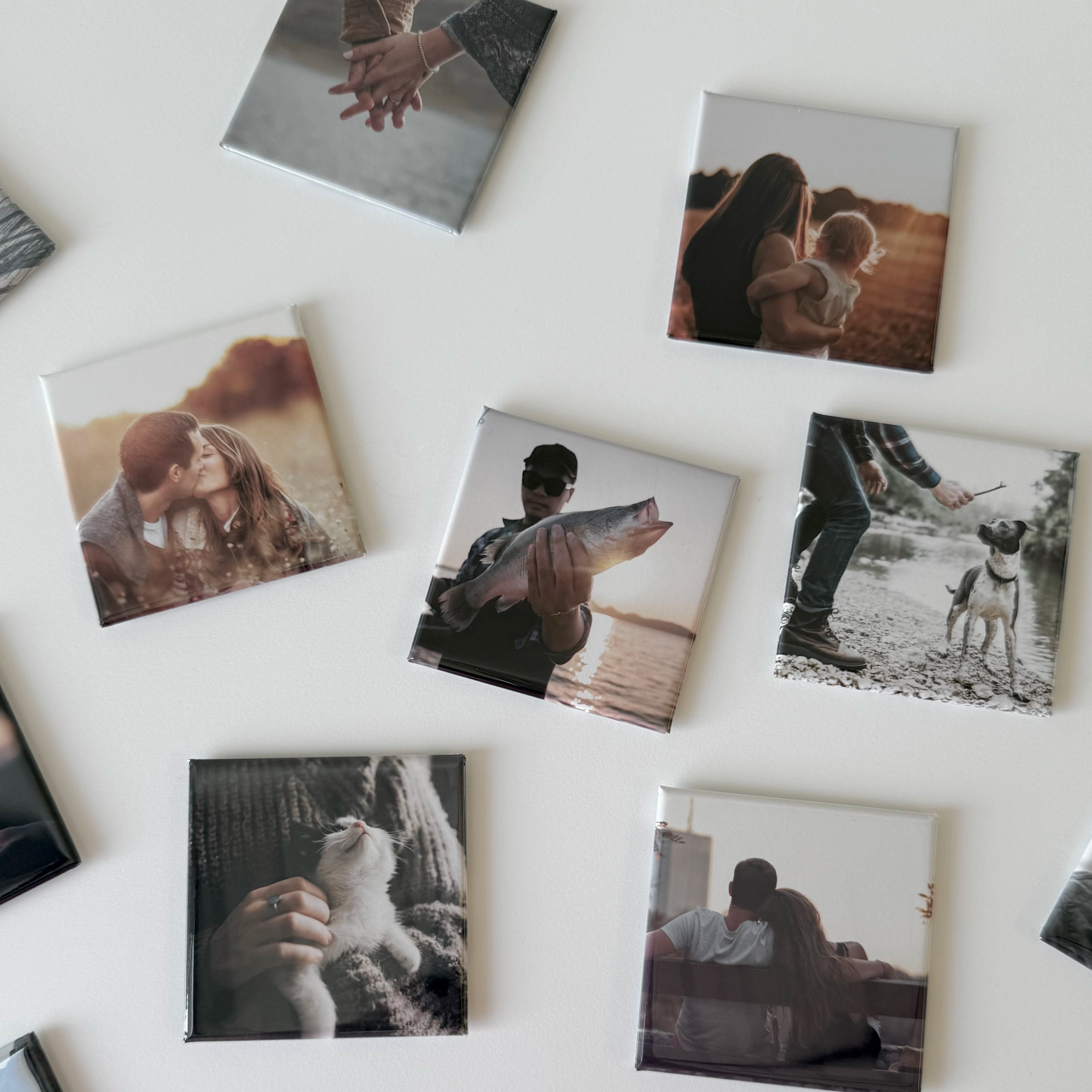 Custom photo magnets displaying special  everyday moments of the heart. Professionally printed for birthdays, holidays, and gifts for friends and family.