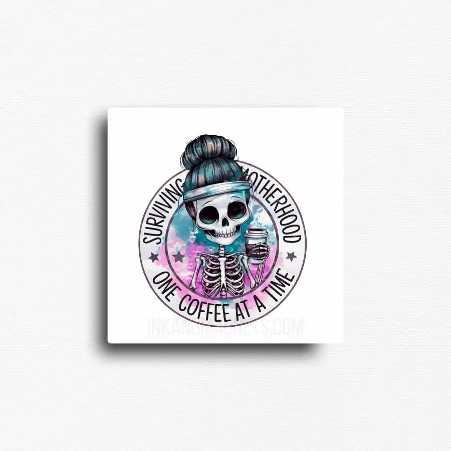 novelty fridge magnets for moms who survive one coffee at a time. great humor or the fridge or magnetic office board for gifting on birthday's holidays or just because. 
